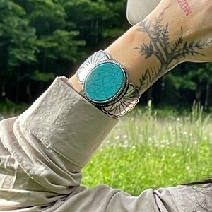 Stretchy oversized turquoise cuff bracelet